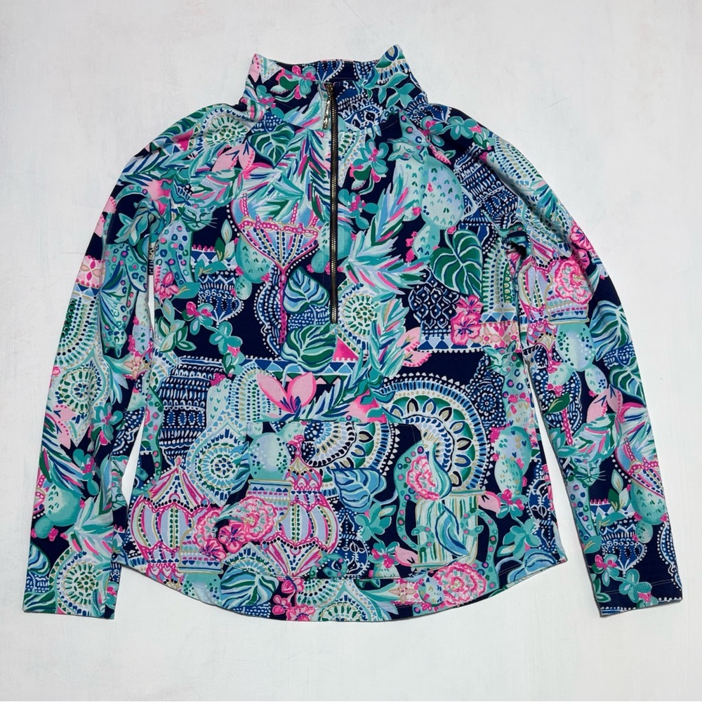 Lilly Pulitzer Cats Navy and Pink Floral Half-Zip Popover Jacket Size Small - Picture 4 of 16